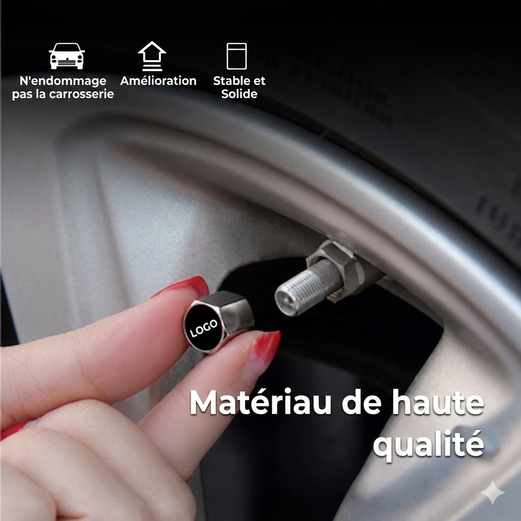 Bouchons de valve de luxe avec logo de voiture - Lot de 4