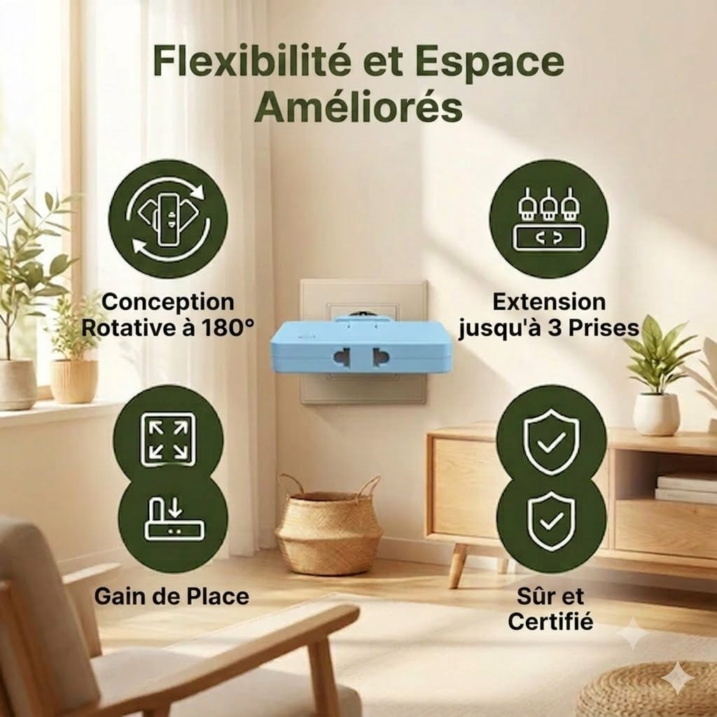 🔌 Multiprise rotative – La solution pratique pour les espaces restreints