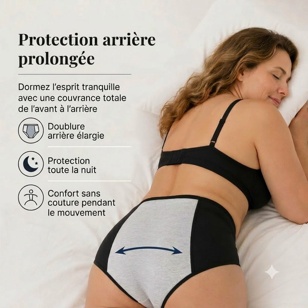 Culotte de règles étanche à taille haute avec protection avant et arrière – Protection efficace contre les fuites latérales