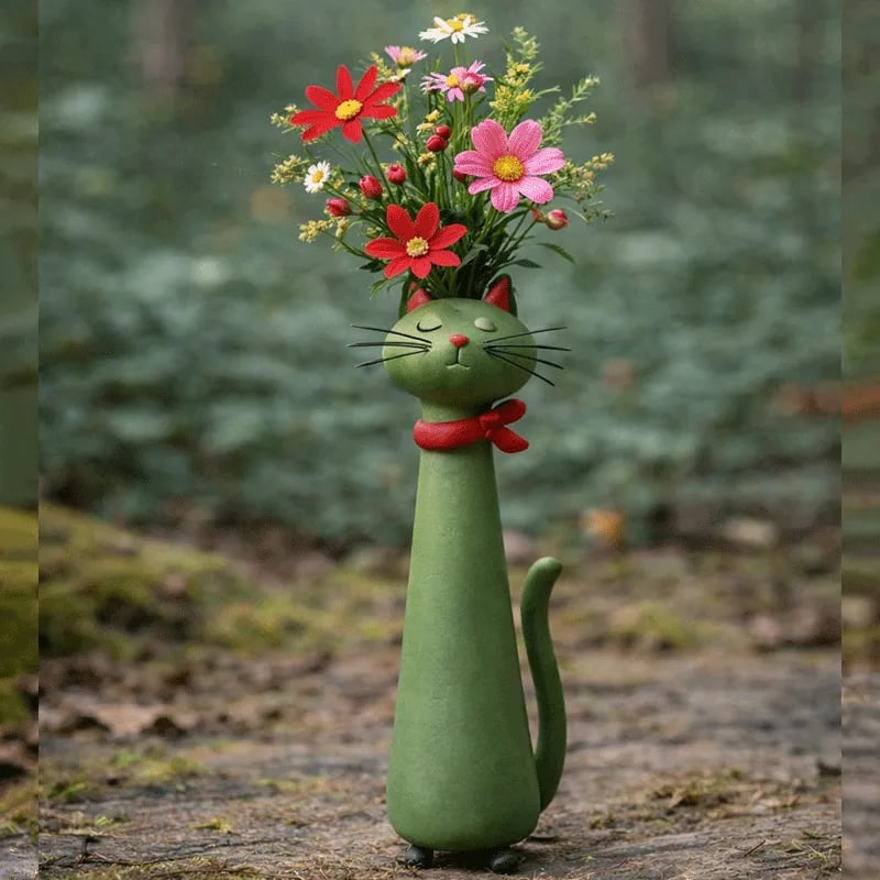 😻 Vase chat en céramique fait à la main - Design unique et original - Vase à fleurs décoratif pour les amoureux des chats