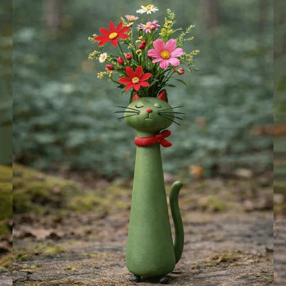 😻 Vase chat en céramique fait à la main - Design unique et original - Vase à fleurs décoratif pour les amoureux des chats