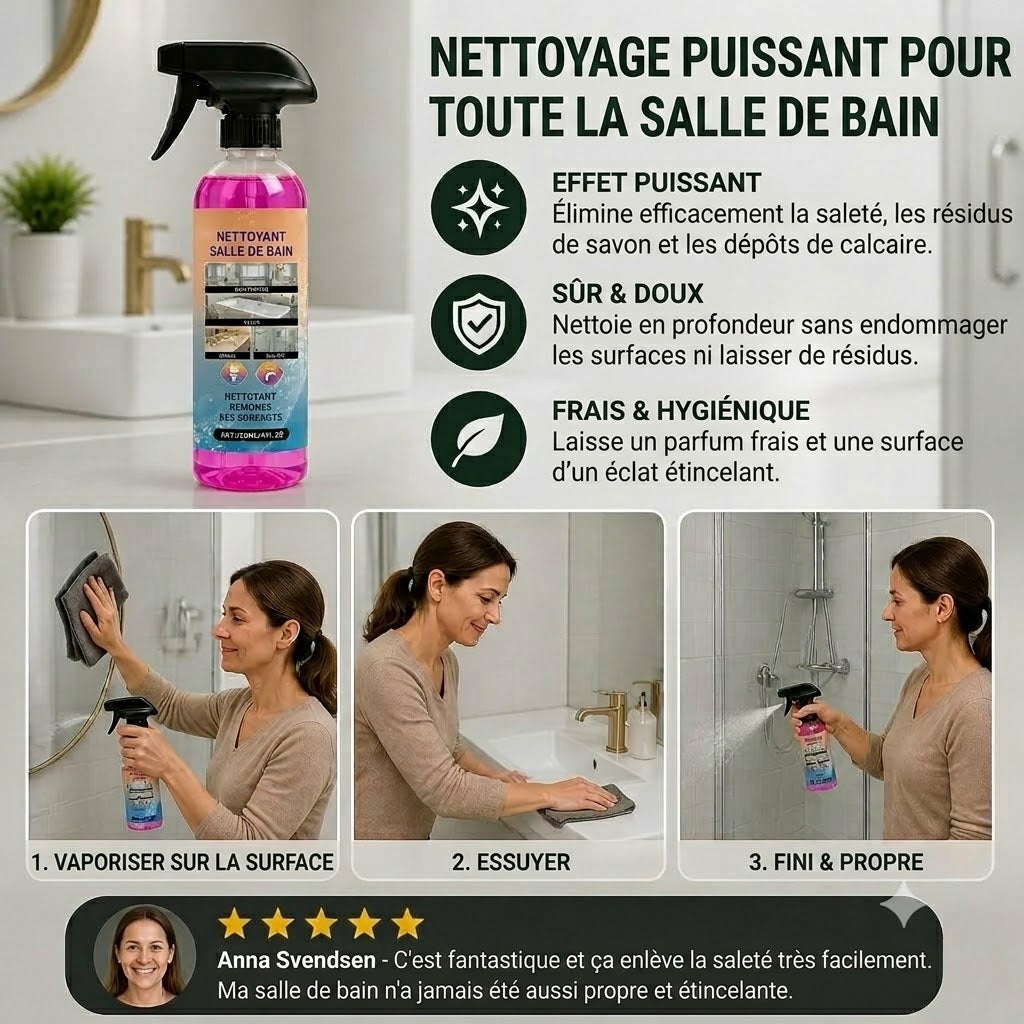 Nettoyant salle de bains – Produit de nettoyage universel pour baignoires, lavabos et vitres