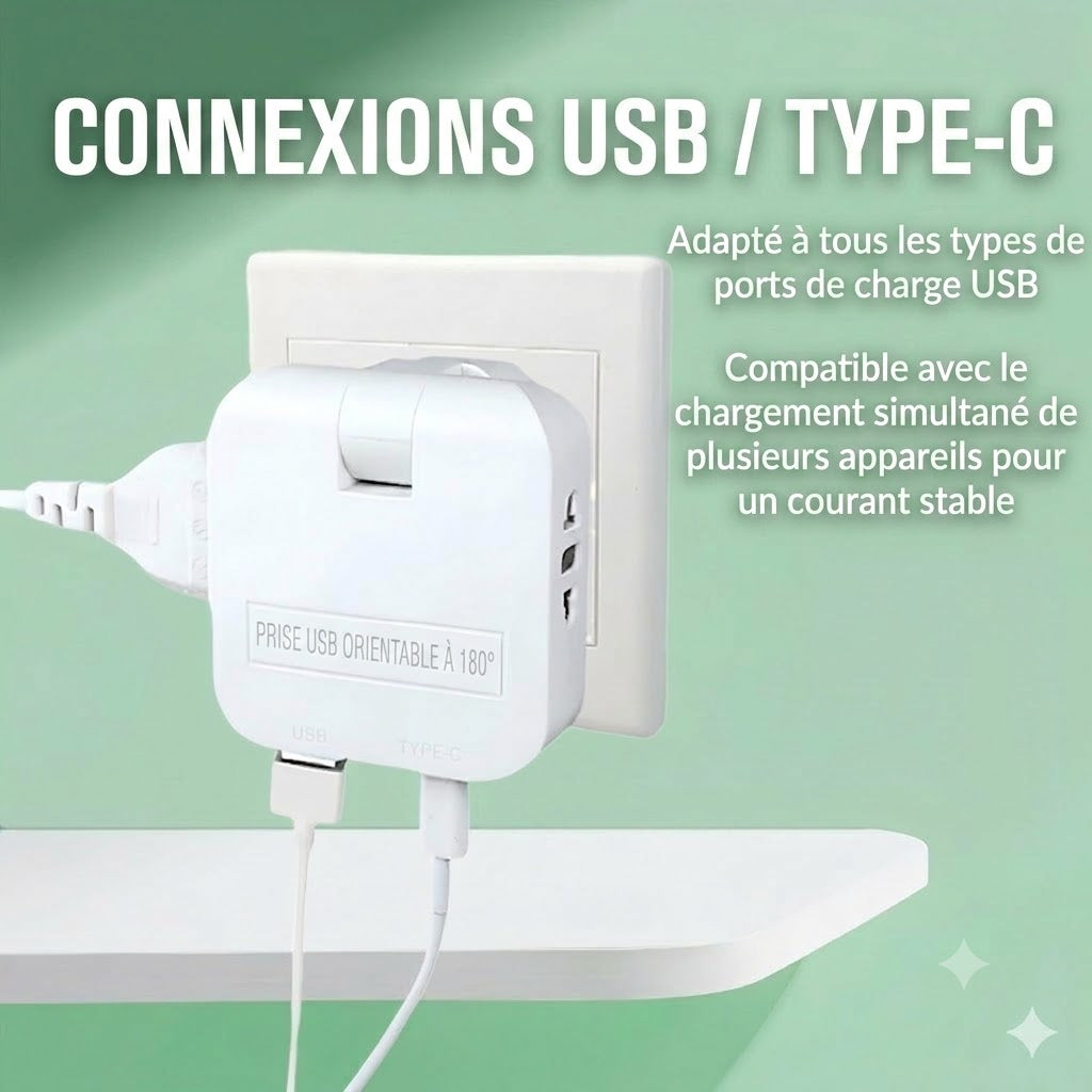 🔌 Multiprise rotative – La solution pratique pour les espaces restreints