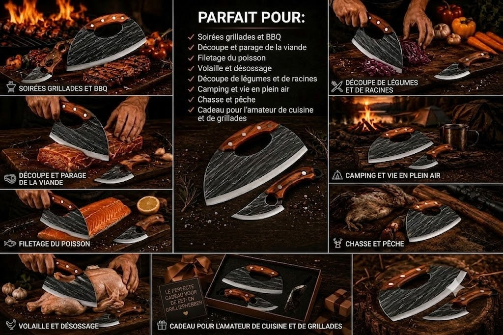 🔪 Ensemble de couteaux à viande haut de gamme (Lot de 2) – Tranchant ultime pour le barbecue, les grillades et la cuisine