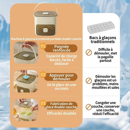 Moule à glaçons en silicone avec couvercle – Gobelet à glaçons à bouton-poussoir avec poignée de transport