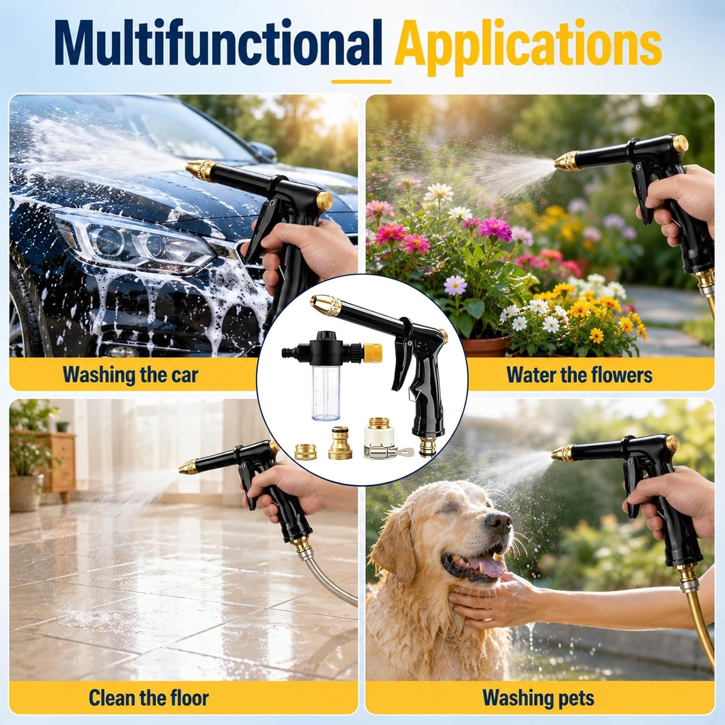 🏆 Nettoyeur haute pression / Jet haute pression 💦 Poignée ergonomique • Buse de pression – Lavage de voiture puissant 🚗 et arrosage du jardin 🌻 Facile et simple à utiliser ! 👍