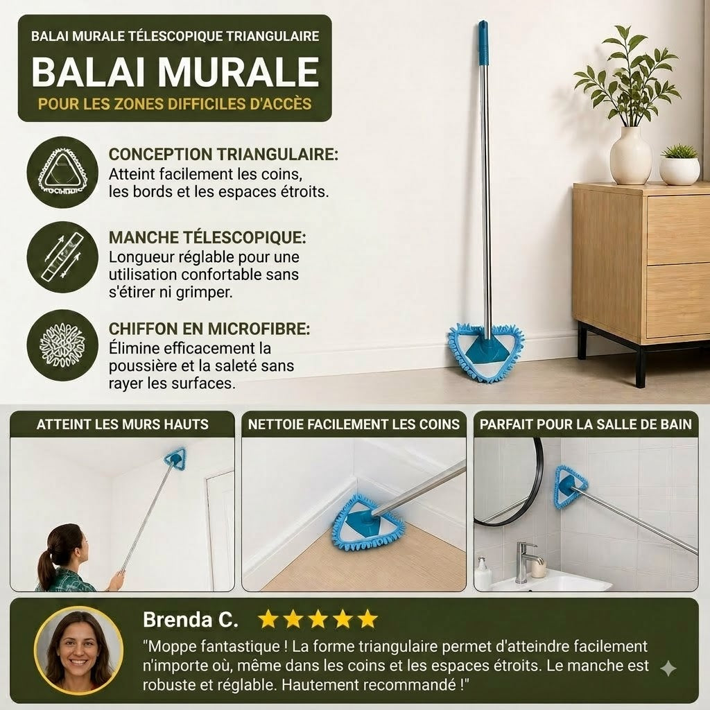 🔥 Temps limité : 50% DE RÉDUCTION❗️❗️ Balai mural triangulaire extensible pour les coins difficiles d'accès