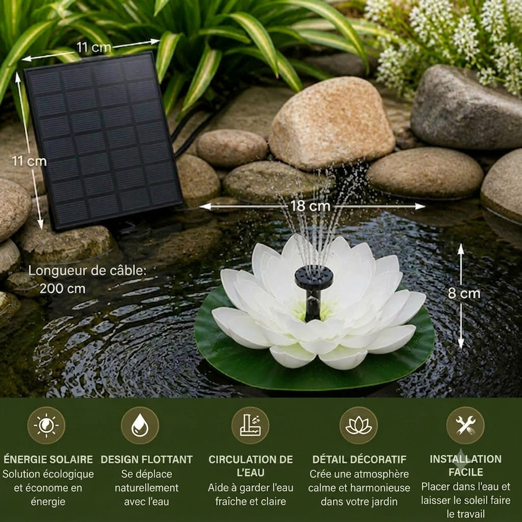 Fontaine solaire lotus – Fontaine de jardin flottante pour piscines et bassins