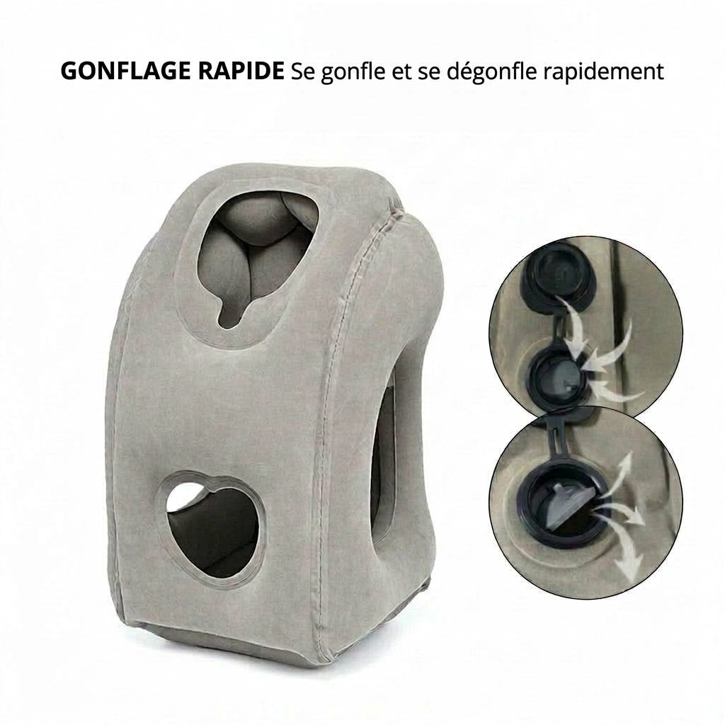 Coussin de voyage ergonomique gonflable – Oreiller de cou compact et portable pour avion, train et voiture