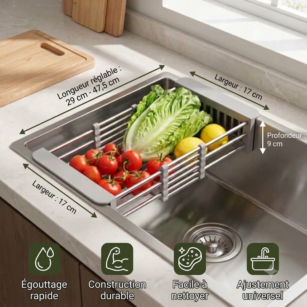 Égouttoir à vaisselle ajustable pour évier