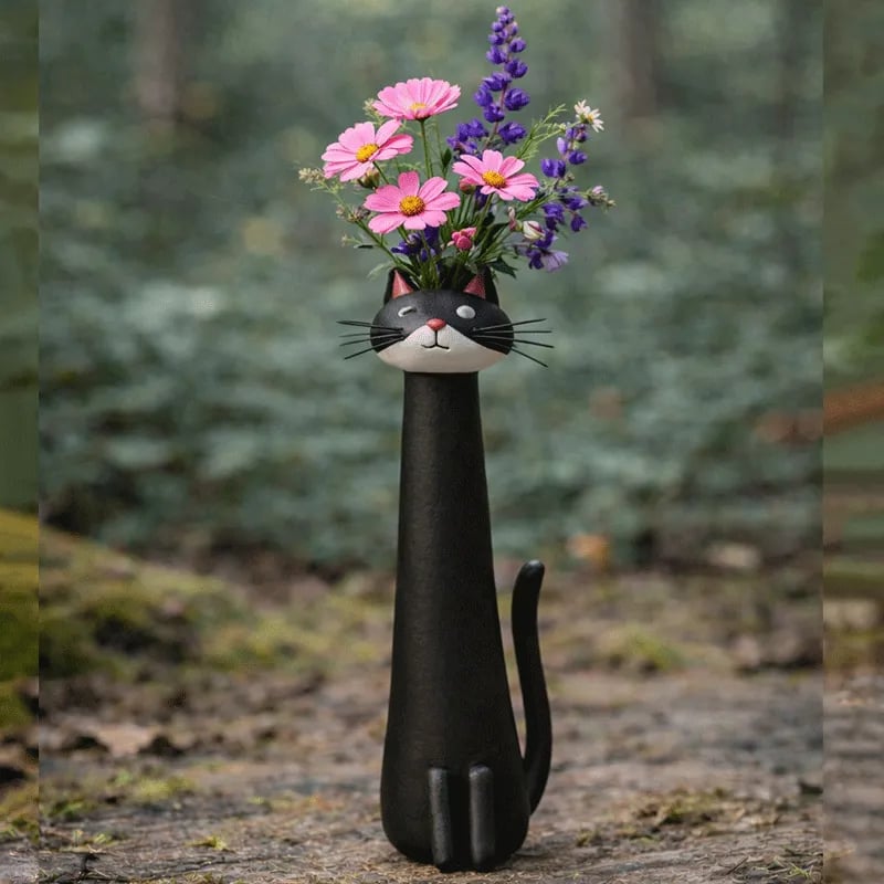 😻 Vase chat en céramique fait à la main - Design unique et original - Vase à fleurs décoratif pour les amoureux des chats