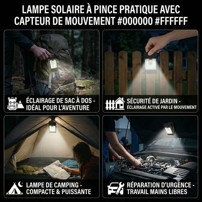 Lampe solaire à pince pratique avec détecteur de mouvement