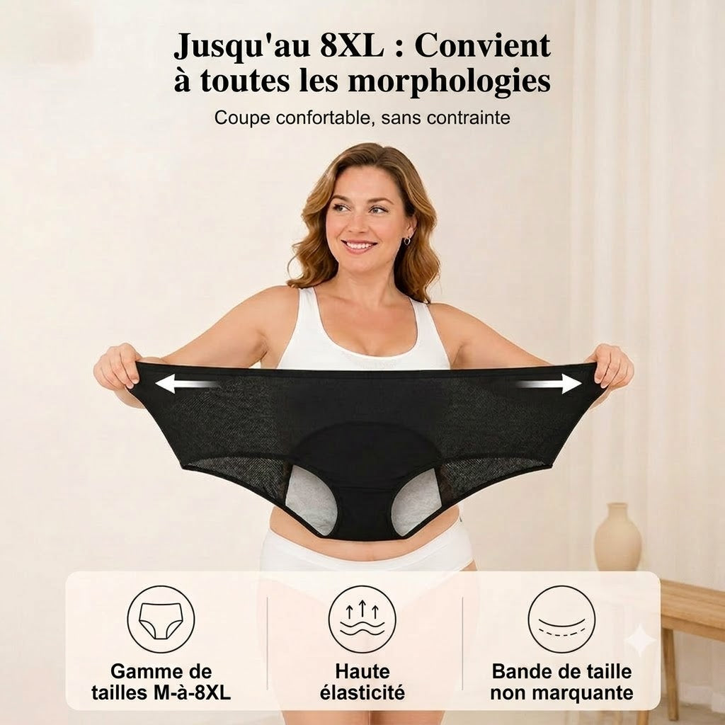 Culotte de règles étanche à taille haute avec protection avant et arrière – Protection efficace contre les fuites latérales