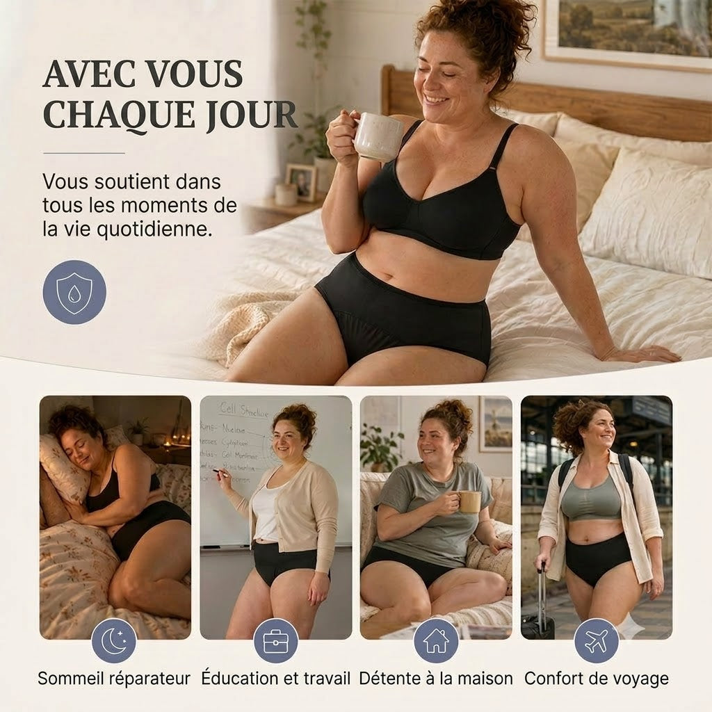 Culotte de règles étanche à taille haute avec protection avant et arrière – Protection efficace contre les fuites latérales