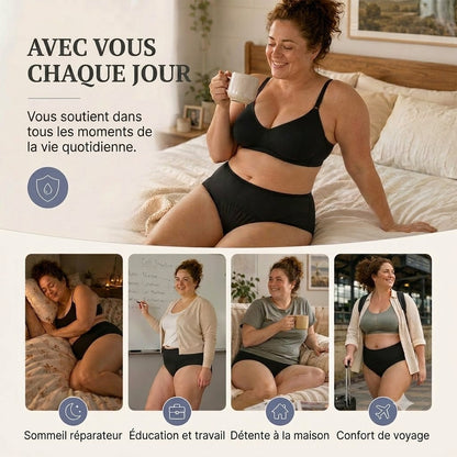 Culotte de règles étanche à taille haute avec protection avant et arrière – Protection efficace contre les fuites latérales