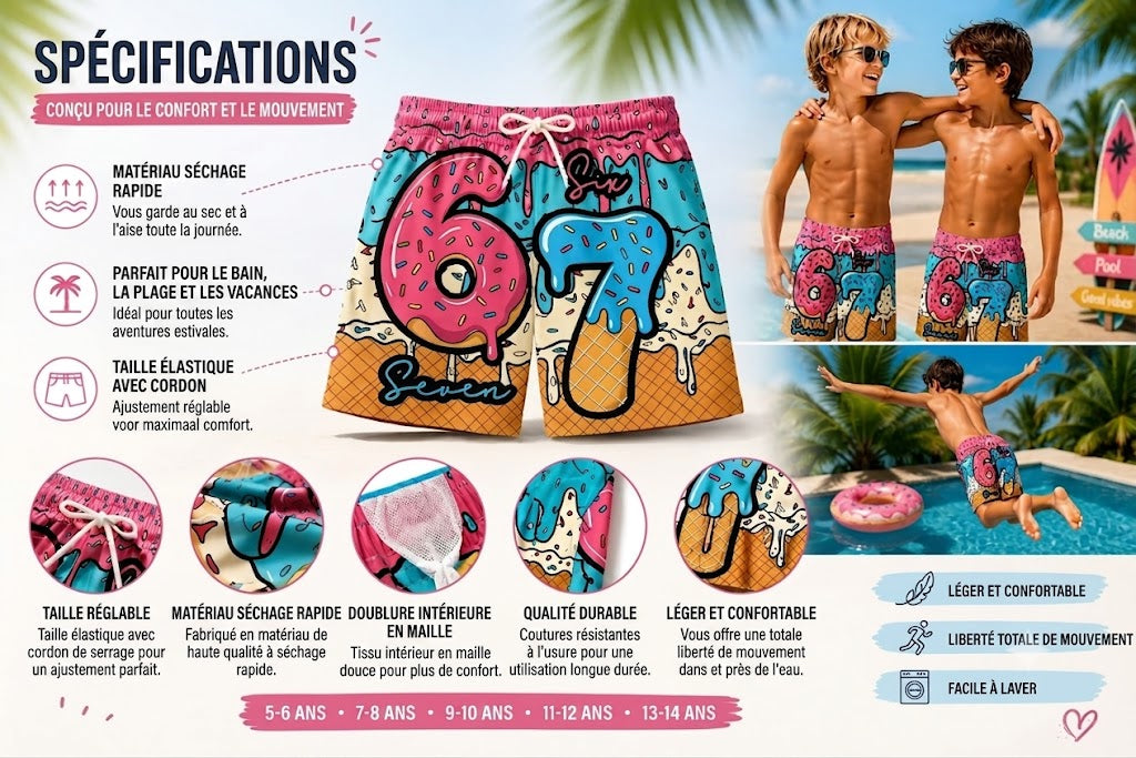 🍦Short imprimé glaces et donuts / Short avec motif de glaces et beignets🍩