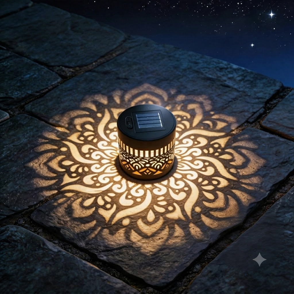 Lampe de jardin solaire mandala colorée – Applique murale LED étanche avec effet de projection pour l'extérieur