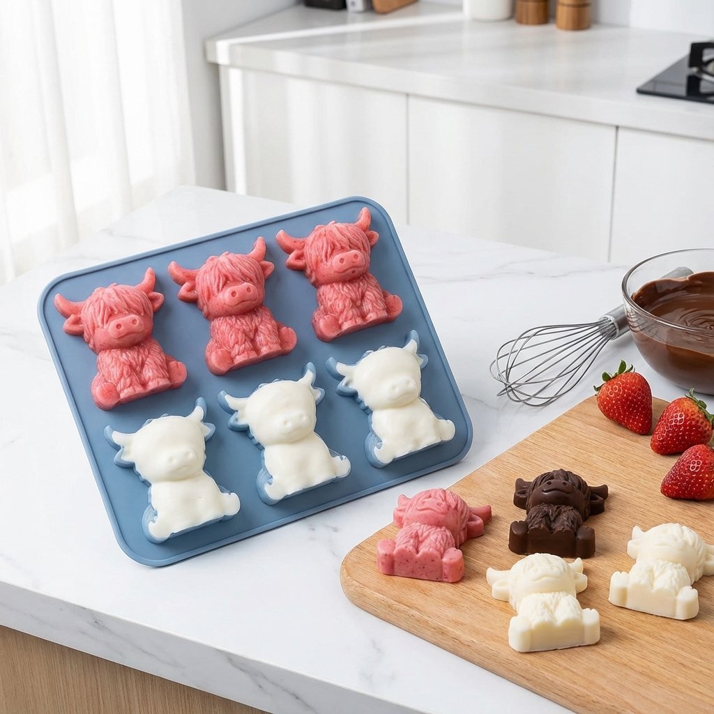 🐮 Moule à glaçons Mini Vache Highland – En silicone 3D pour glaçons