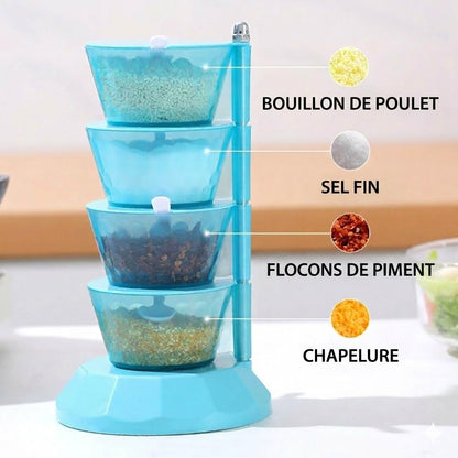 Set de pots à épices rotatif à 360° – Organisateur d'épices compact pour plan de travail – Cuillères incluses
