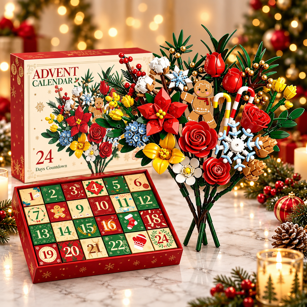 Calendrier de l'Avent « Bloom & Build » – Créez votre propre bouquet de Noël magique