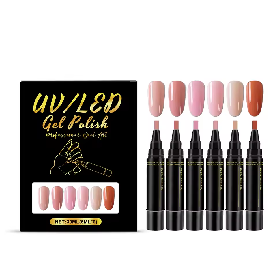 SalonPen – Stylo vernis à ongles 3-en-1 (avec lampe UV) – Lot de 6