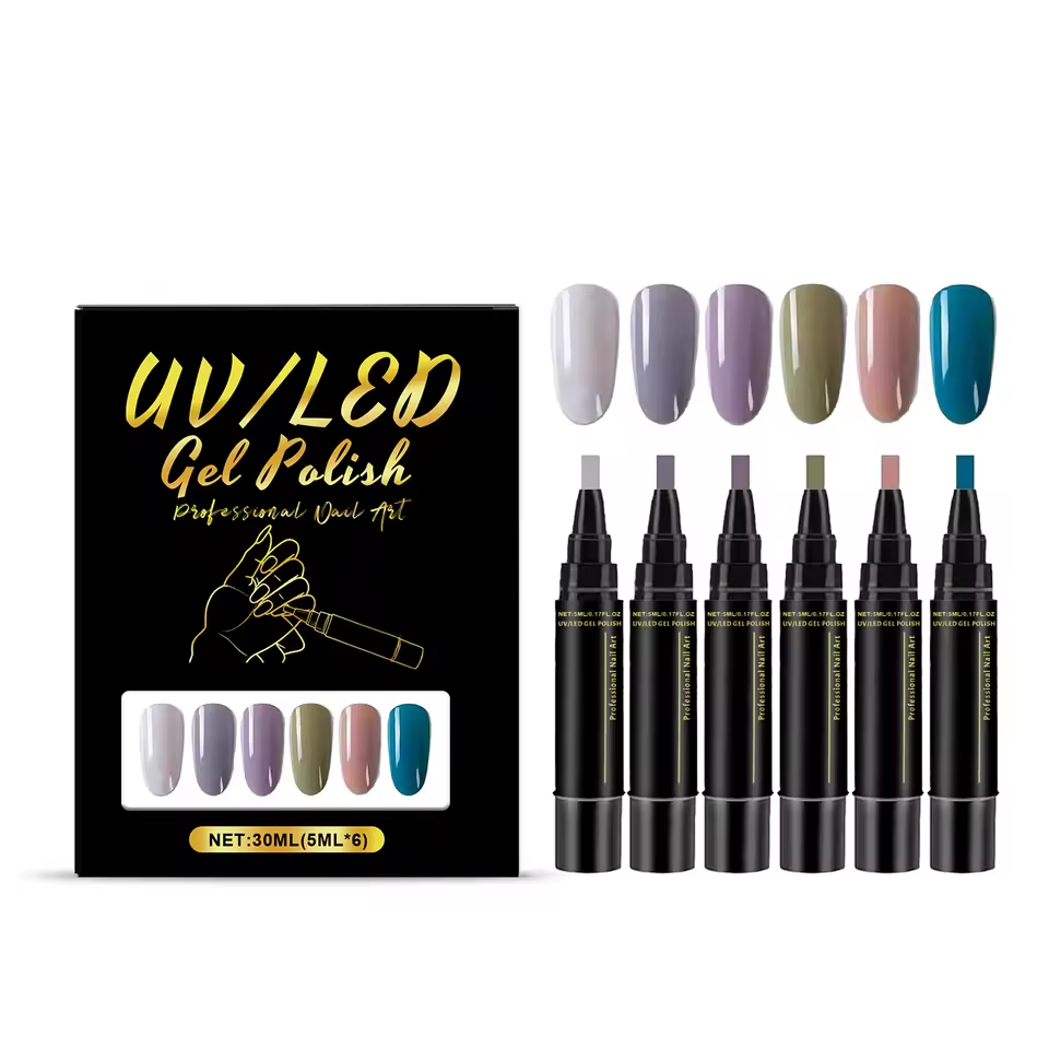 SalonPen – Stylo vernis à ongles 3-en-1 (avec lampe UV) – Lot de 6