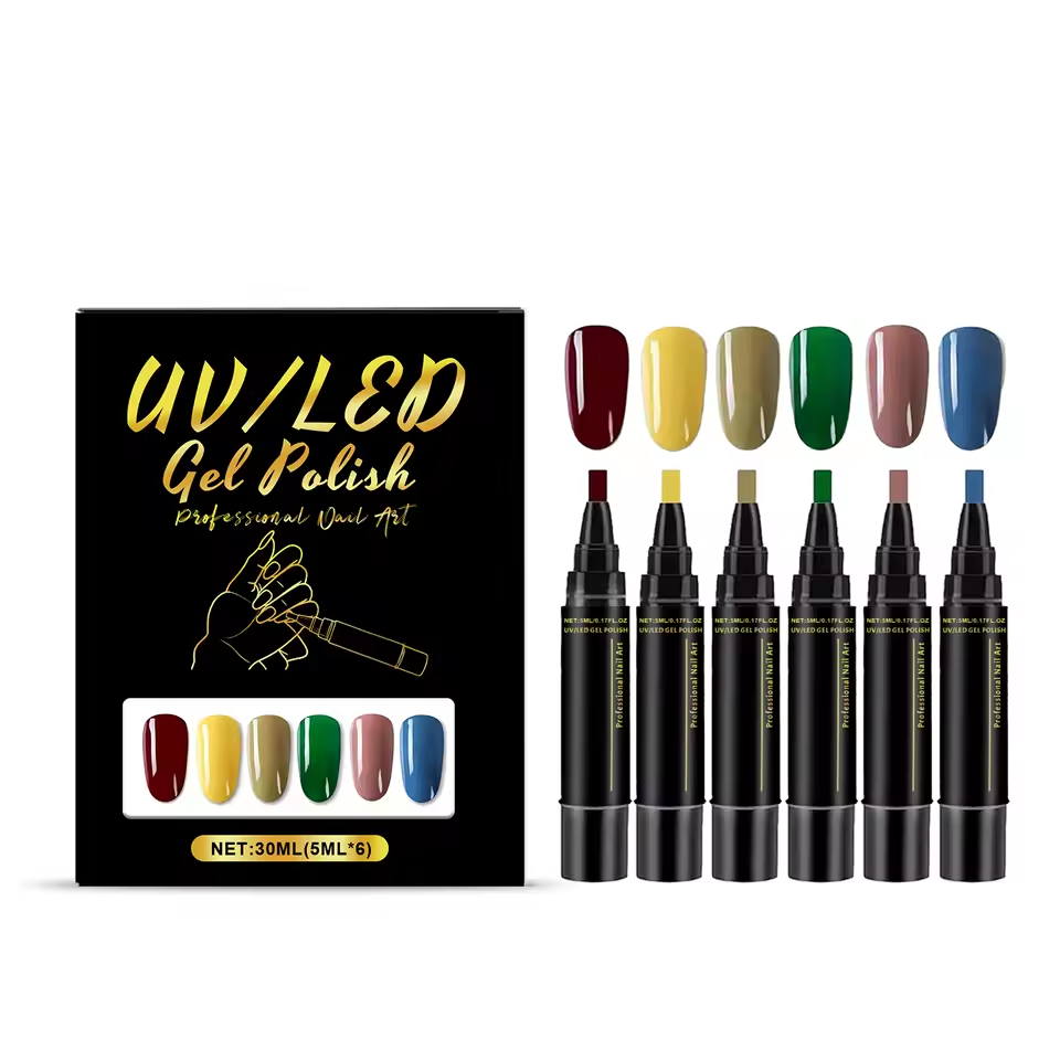 SalonPen – Stylo vernis à ongles 3-en-1 (avec lampe UV) – Lot de 6
