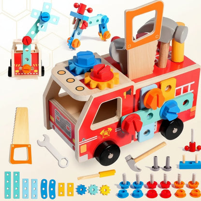 Kit de Construction Camion de Pompiers en Bois – Jouet de Construction avec Outils (Éducatif & Durable)