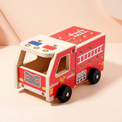 Kit de Construction Camion de Pompiers en Bois – Jouet de Construction avec Outils (Éducatif & Durable)