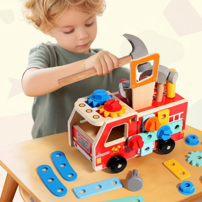 Kit de Construction Camion de Pompiers en Bois – Jouet de Construction avec Outils (Éducatif & Durable)