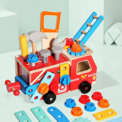 Kit de Construction Camion de Pompiers en Bois – Jouet de Construction avec Outils (Éducatif & Durable)