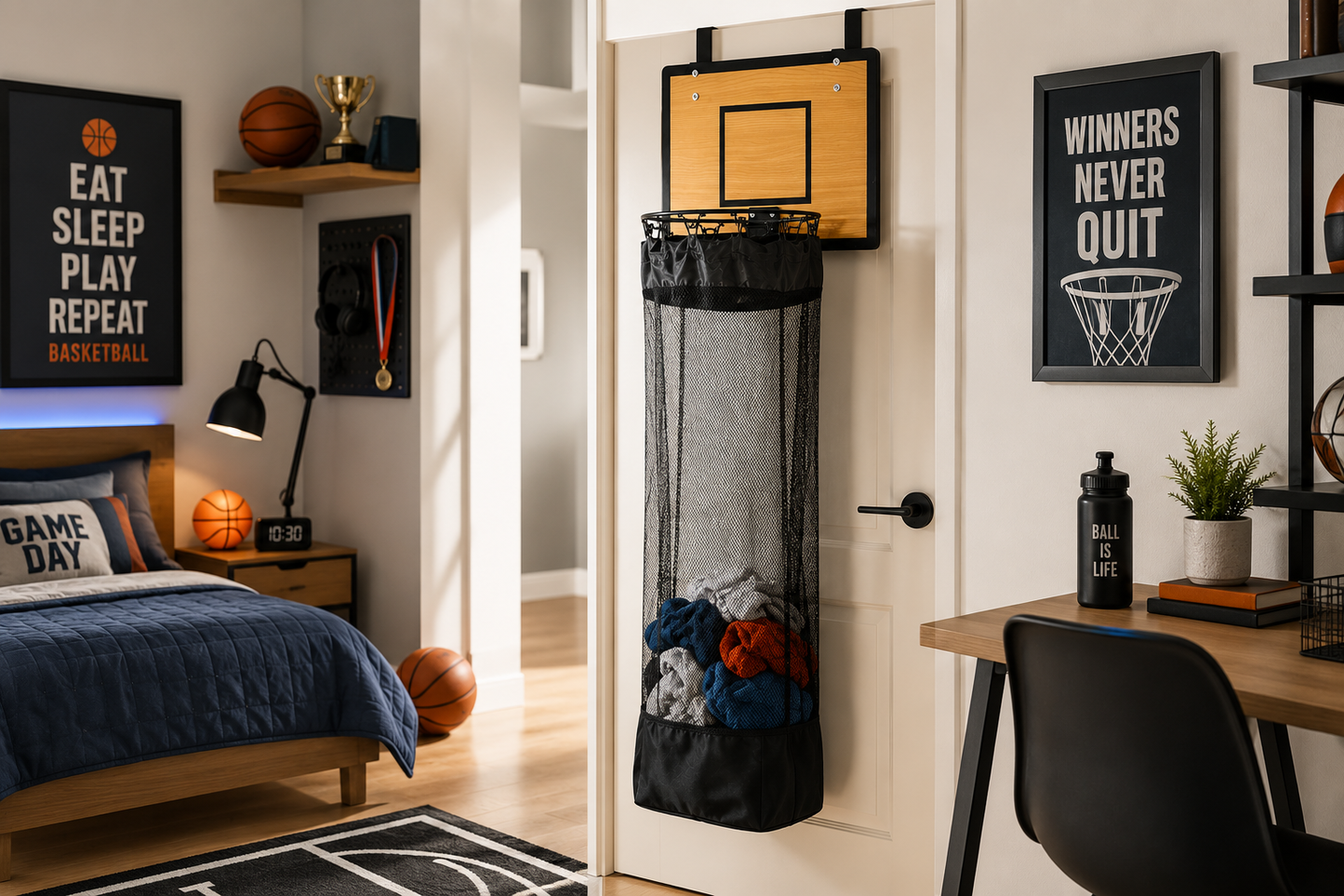 Panier à linge de porte : Panier de basket & Panier à linge 2-en-1🏀