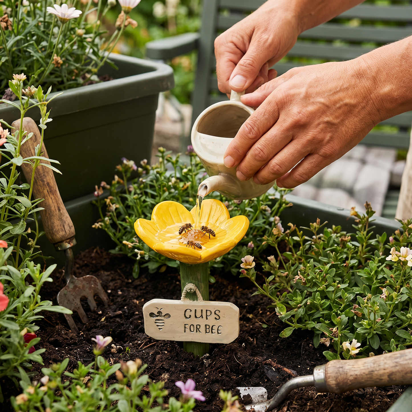 Abreuvoir à abeilles en forme de fleur – Distributeur d'eau coloré pour le jardin