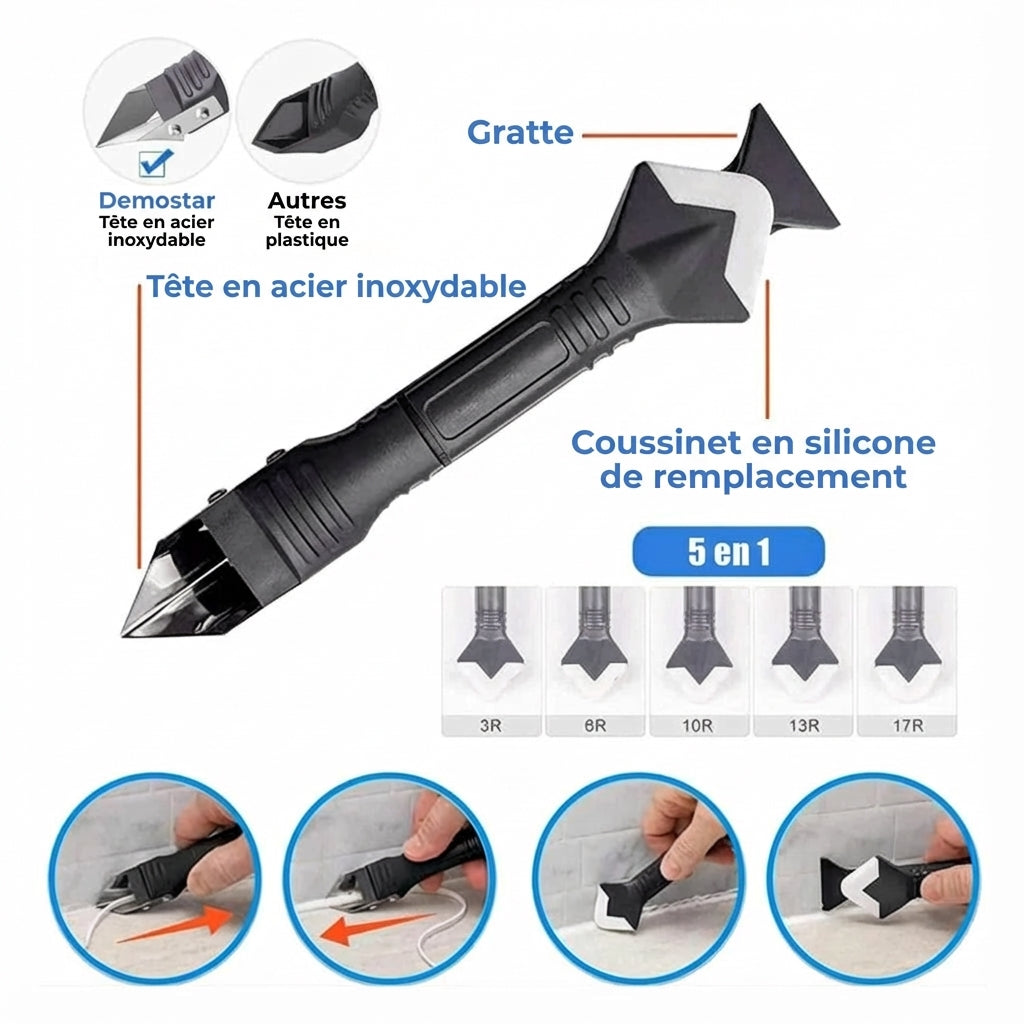 Outil de calfeutrage 3-en-1 - Extracteur & Lisseur de silicone