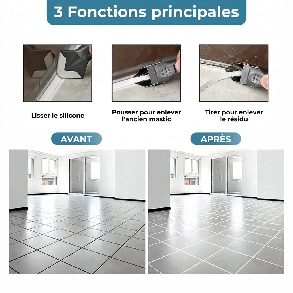 Outil de calfeutrage 3-en-1 - Extracteur & Lisseur de silicone