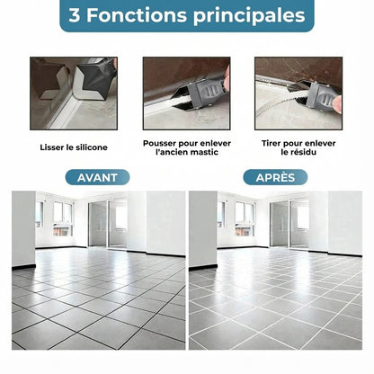 Outil de calfeutrage 3-en-1 - Extracteur & Lisseur de silicone