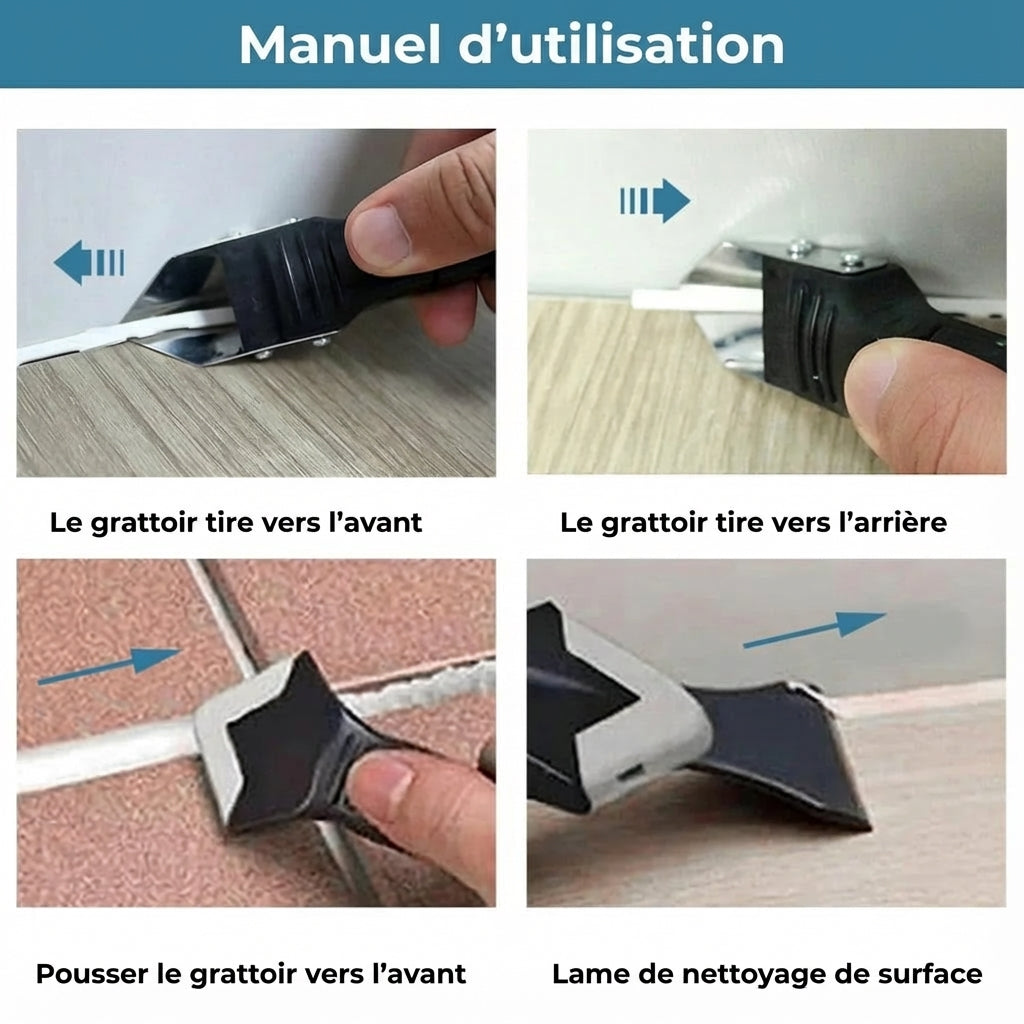 Outil de calfeutrage 3-en-1 - Extracteur & Lisseur de silicone