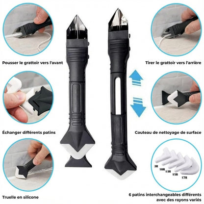 Outil de calfeutrage 3-en-1 - Extracteur & Lisseur de silicone