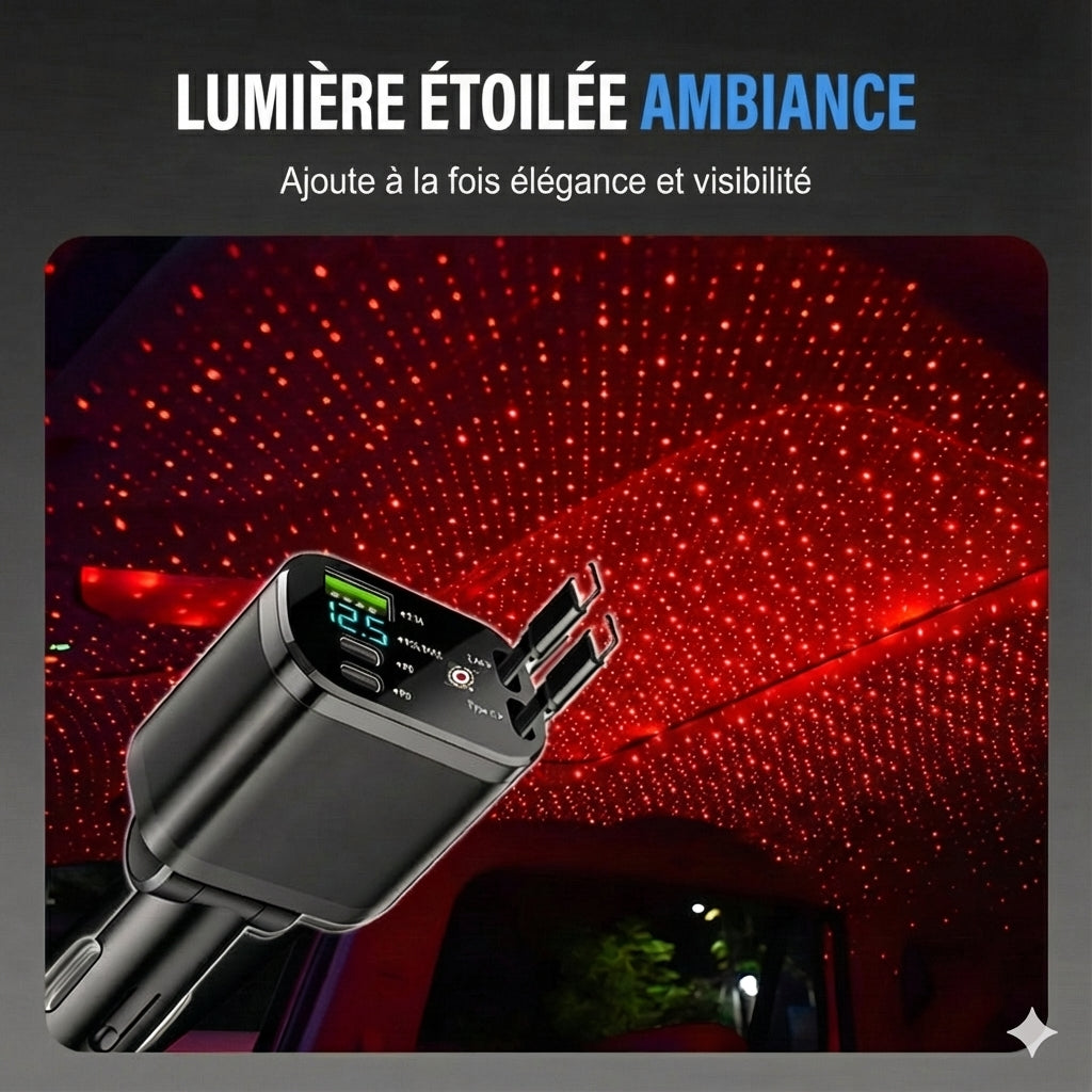 Chargeur de voiture 5-en-1 Avant & Arrière - Avec câble d'extension
