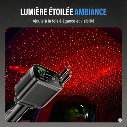 Chargeur de voiture 5-en-1 Avant & Arrière - Avec câble d'extension