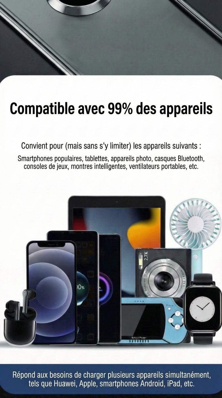 Chargeur de voiture 5-en-1 Avant & Arrière - Avec câble d'extension