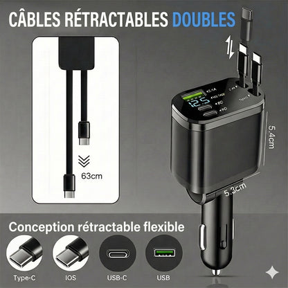 Chargeur de voiture 5-en-1 Avant & Arrière - Avec câble d'extension