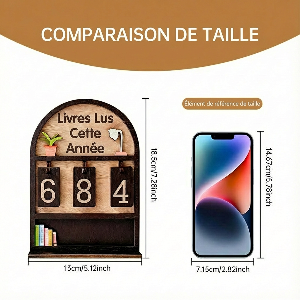 Compteur de Livres en Bois & Tracker de Lecture - Pour Challenge de Lecture (Jusqu'à 999)