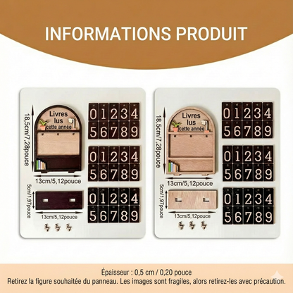 Compteur de Livres en Bois & Tracker de Lecture - Pour Challenge de Lecture (Jusqu'à 999)