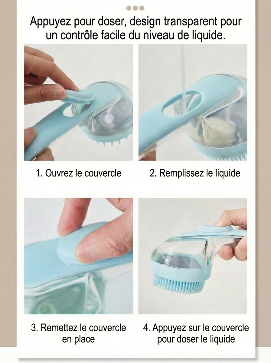 Brosse de Douche pour Chiens avec Distributeur de Shampoing