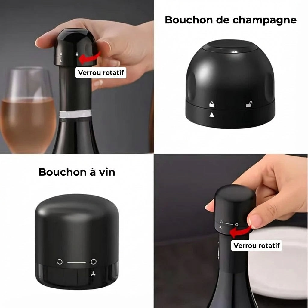 Bouchon à Vin sous Vide avec Pompe - Garde le Vin Frais Plus Longtemps