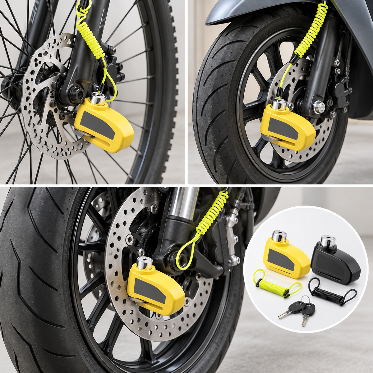 Bloque-disque avec alarme 110 dB – Antivol bloque-disque pour vélo, cyclomoteur et moto