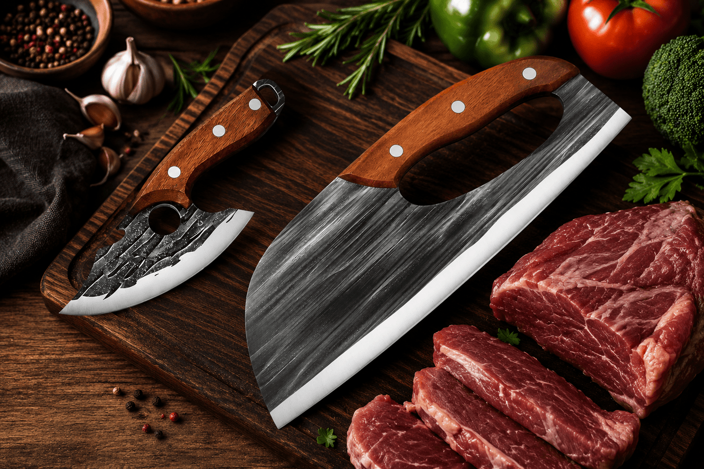 🔪 Ensemble de couteaux à viande haut de gamme (Lot de 2) – Tranchant ultime pour le barbecue, les grillades et la cuisine