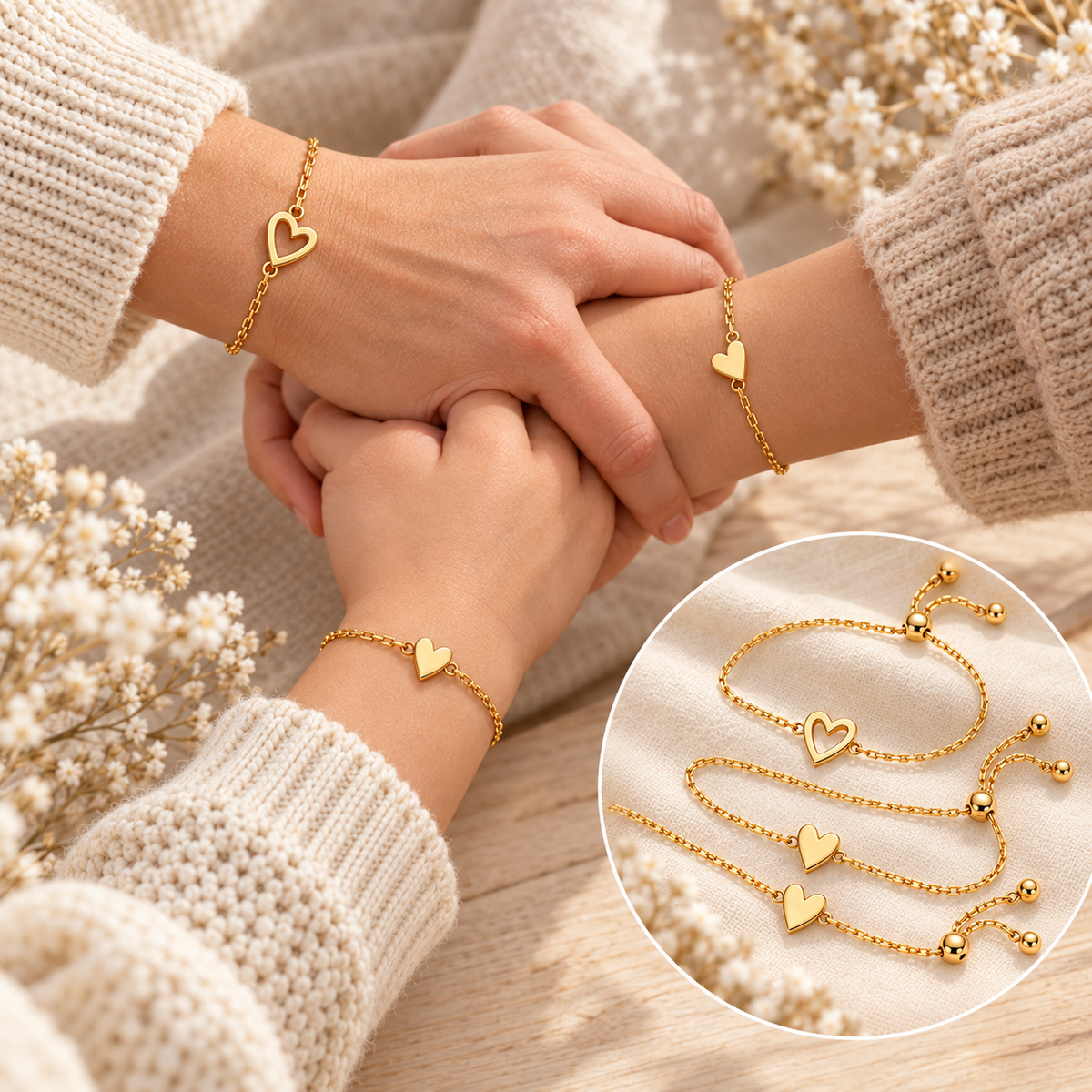 Ensemble de bracelets d'amour – Bracelet cœur plaqué or 14K