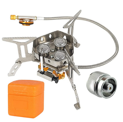 Réchaud à gaz de camping coupe-vent 5800W – Avec allumage piézo et adaptateur de bouteille de gaz